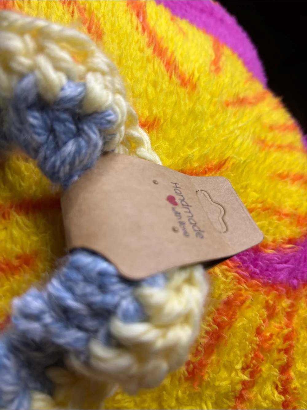 Handmade Crochet Scrunchie in Yellow and Light Blue